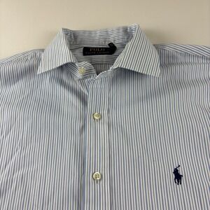 Ralph‎ Lauren Men's Button Down Shirt Sz 17 34/35 Blue White Stripe Classic Fit